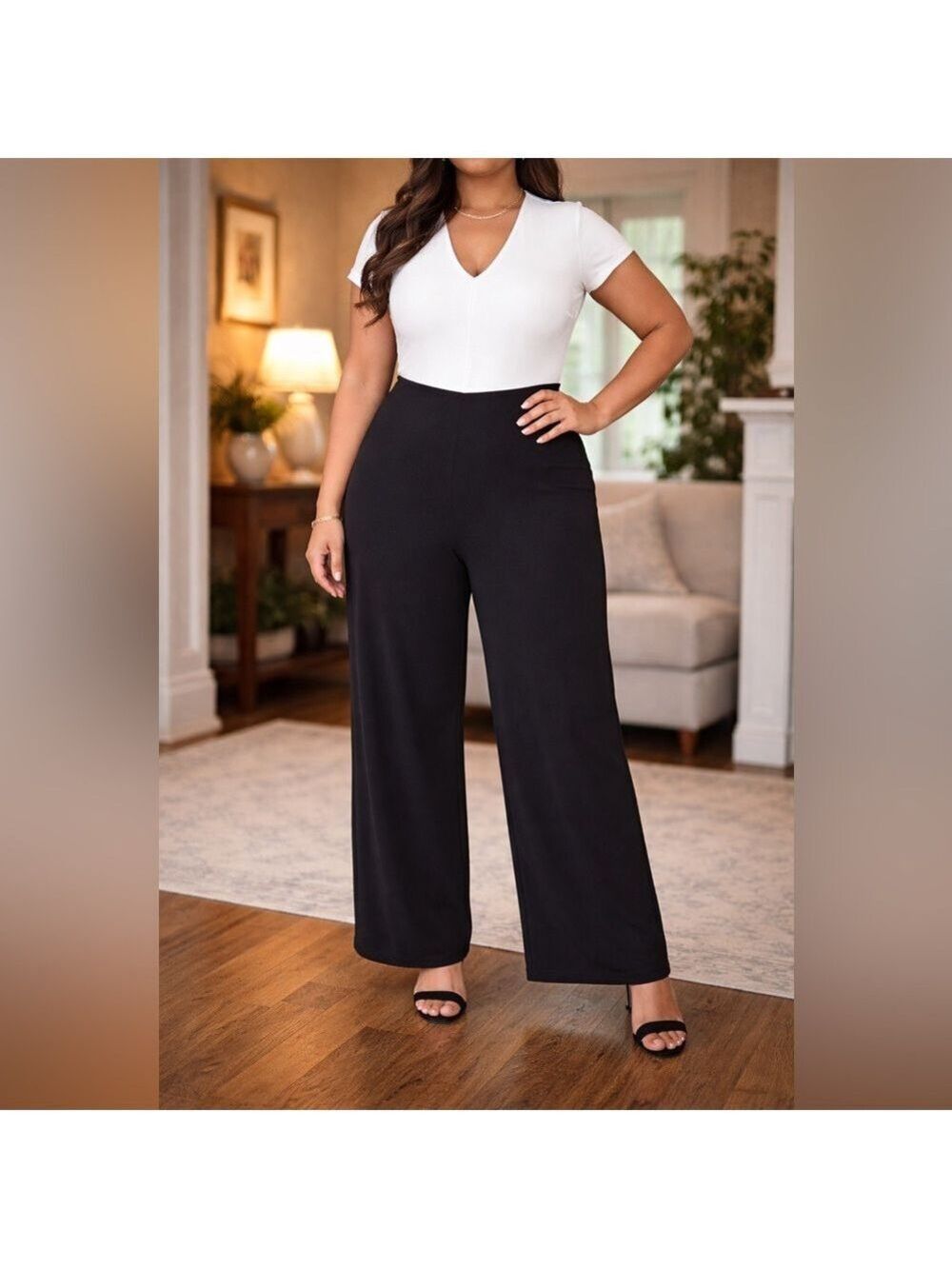 LAURA Short Sleeve Wide Leg Classy Black and White Jumpsuit Size 12 Womens NWOT